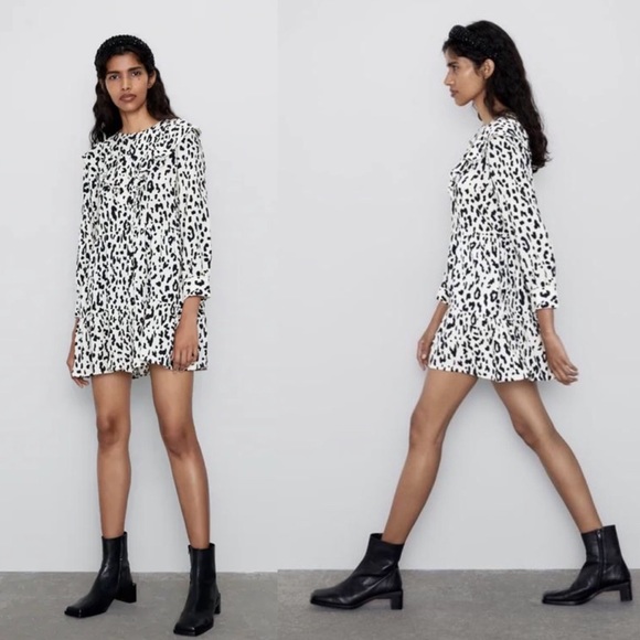 NWOT Zara Animal Print Babydoll Mini Dress - Picture 3 of 12